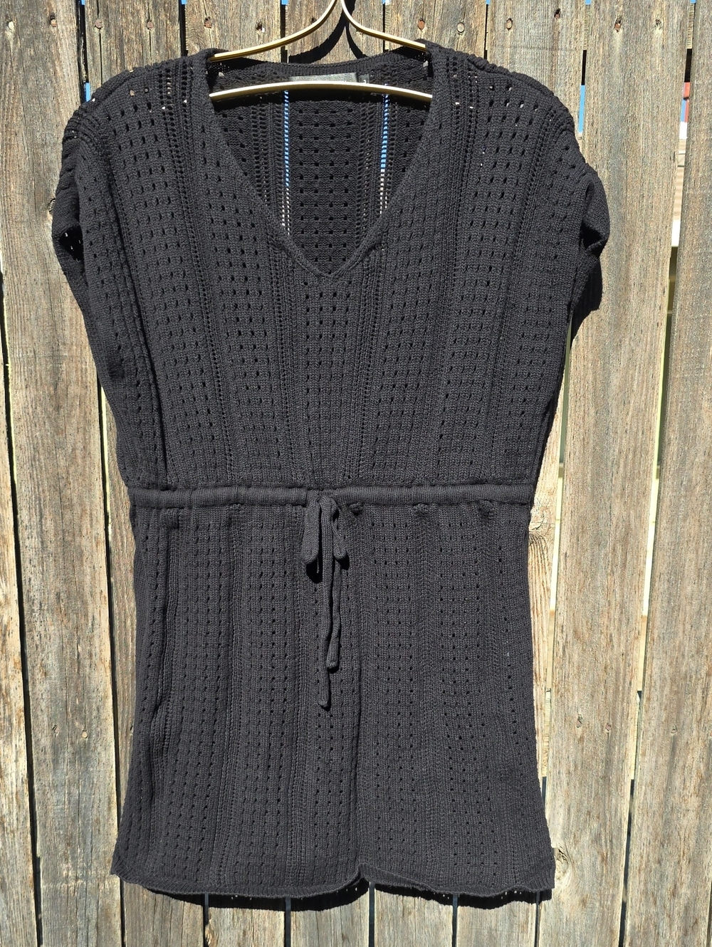MEROKEETY Black Crochet Swim Coverup V-neck Drawstring Waist Large‎